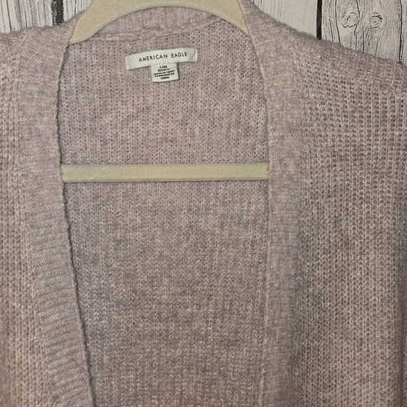 American Eagle Open Front Cardigan L/XL Blush Knit Pockets - Picture 3 of 6